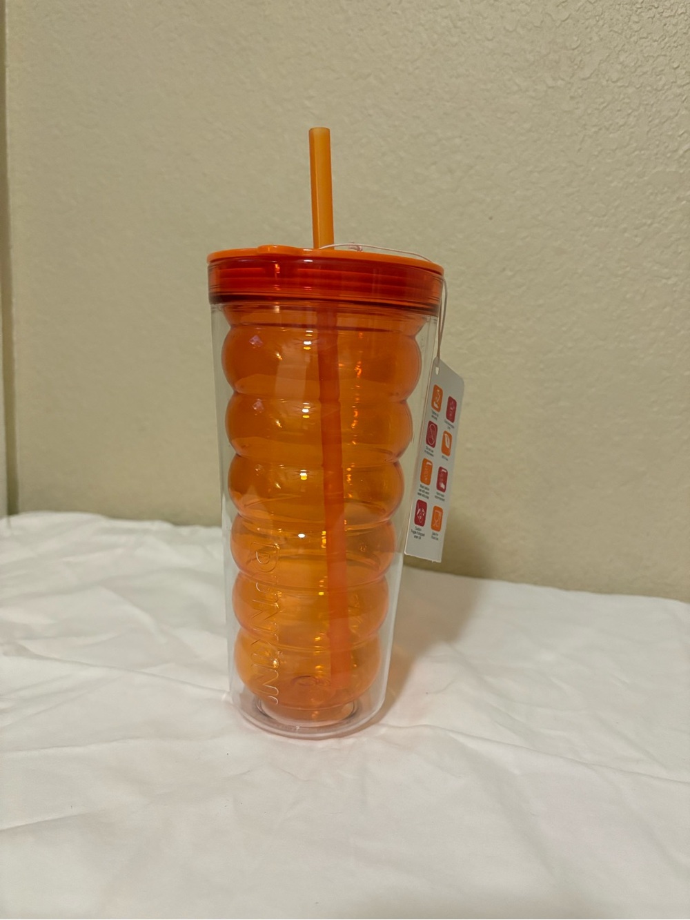 Dunkin’ Bubble Orange & Clear Plastic Tumbler Cup w/ Lid & Straw 24oz